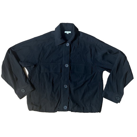 Max‎ Studio Twill Boyfriend Crop Jacket Womens M Black Button Lightweight Boxy - Picture 1 of 11